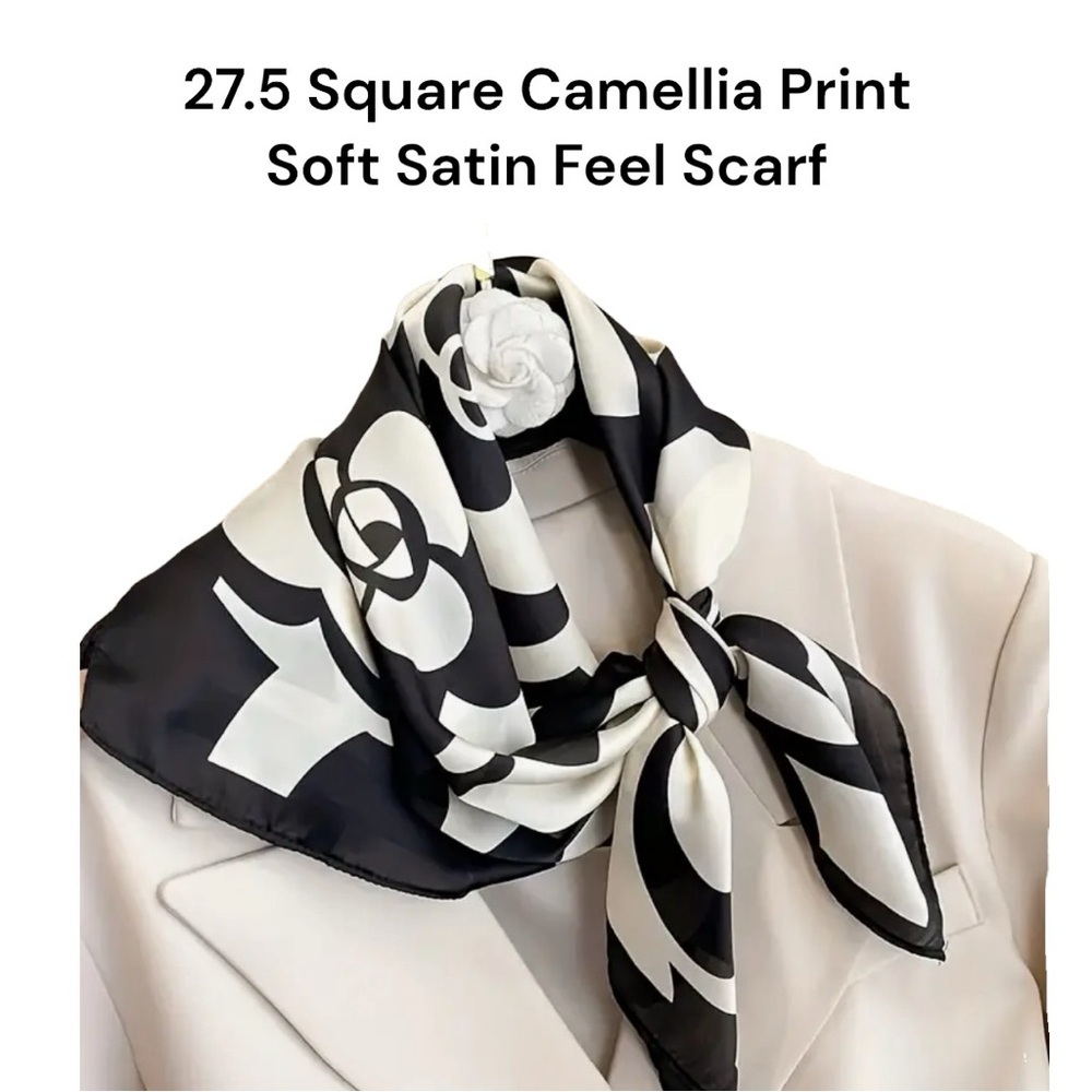 New Soft Silky Feel Camellia Print 27.5 Inch Square Fashion Scarf